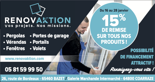 Tous les articles à -15% chez Renov’Aktion - Du 16 au 28 Janvier