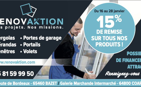 Tous les articles à -15% chez Renov’Aktion - Du 16 au 28 Janvier